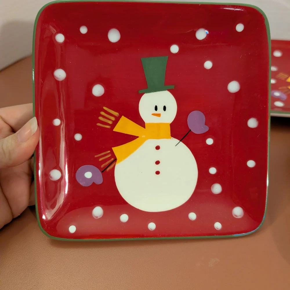 Pier 1 Imports Hand-Painted Set of 4 Snowball Square Appetizer Plates Set